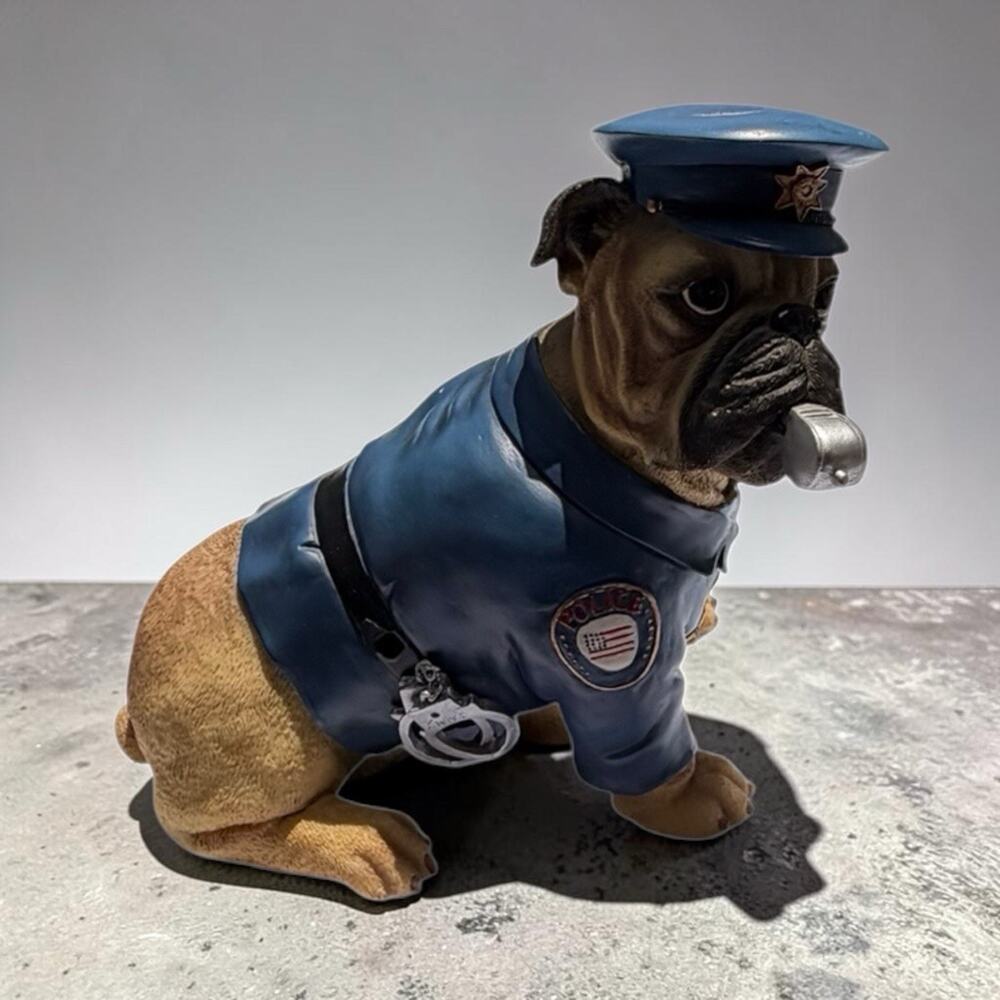 Police Officer Pug Pugnacious Dog Figurine Cop Policeman Gift Collectibles